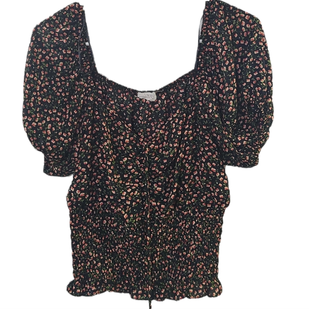 Floral bubble sleeve blouse juniors  size M